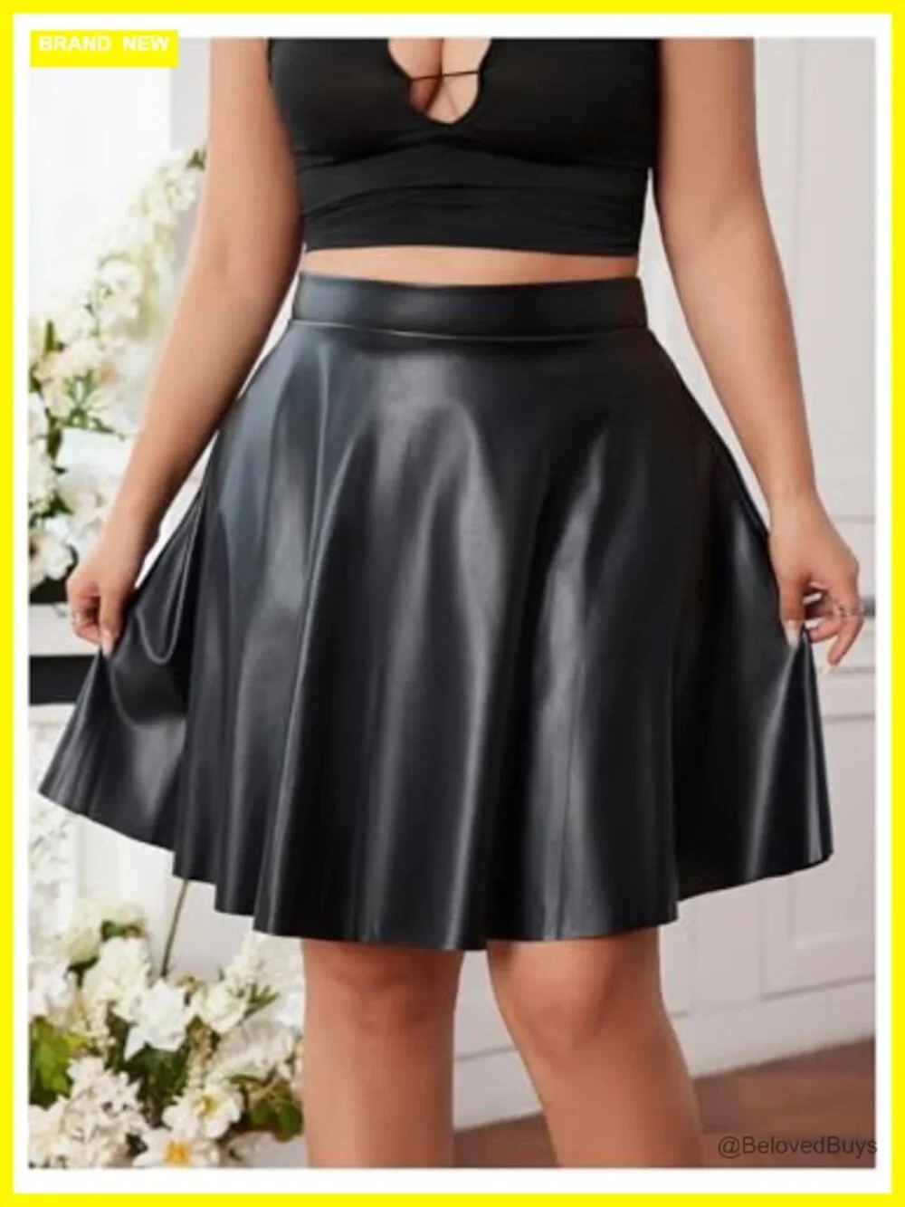 Plus Size High Waist Faux Leather Flared A-Line Skirt Mini